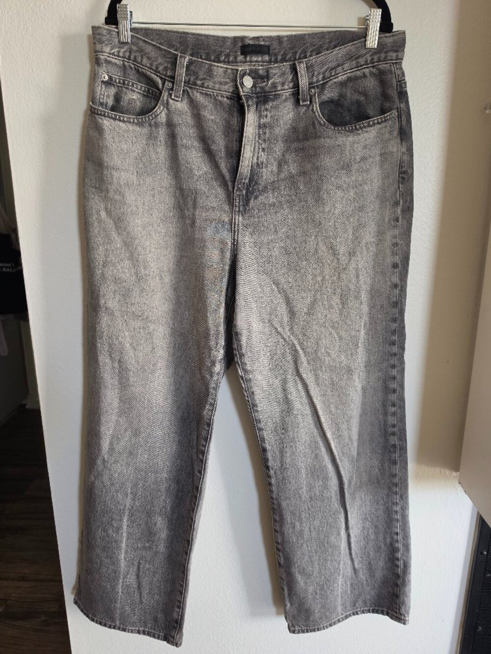 UNIQLO Gray Acid Wash Wide Straight High Rise Jeans W32 Kaihara Denim